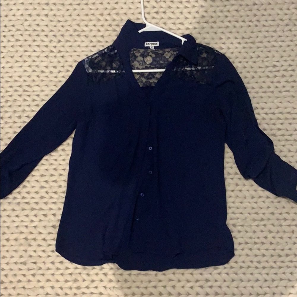 beautiful navy button up express dress shirt